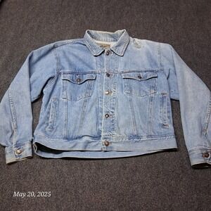 VTG Express Denim‎ Jean Jacket Men Size XL Blue Boxy Fit Button Up Trucker Style